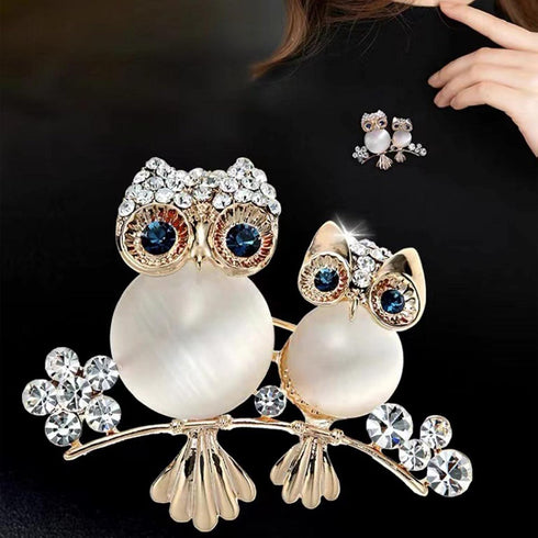 Rhinestone Owl Brooch Pin Funny Double Owl Enamel Brooch Cute Opal Animal Bouquet Corsage Lapel Pin Scarf Shawl Clothing Accessories for Women Gir...