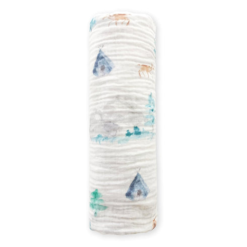 SwaddleDesigns Cotton Muslin Swaddle Blanket, Receiving Blanket for Baby Boys & Girls, Best Registry Gift, 46x46 inches, Watercolor Denim Mountain...