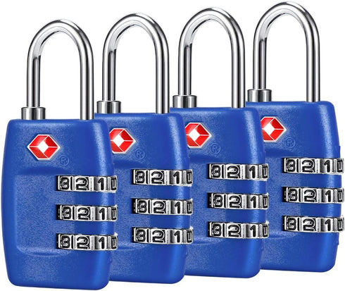 TSA Luggage Locks (4Pack) - 3 Digit Combination Padlocks - Approved Travel Lock for Suitcases & Baggage (Dark Blue)...