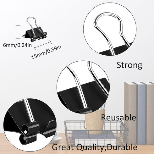 JANYUN Mini Binder Clips, 150Pcs15 mm /0.6 Inch Small Paper Clamps Metal Clips for Office School Home Supplies (Black)...