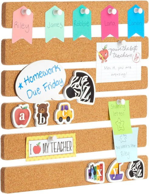 6 Pack Cork Board Strips for Walls - Adhesive Bulletin Board Bar Strips, 12x1.5 inch, 0.8 inch Thick - Natural Cork Boards for Office, Home, Class...