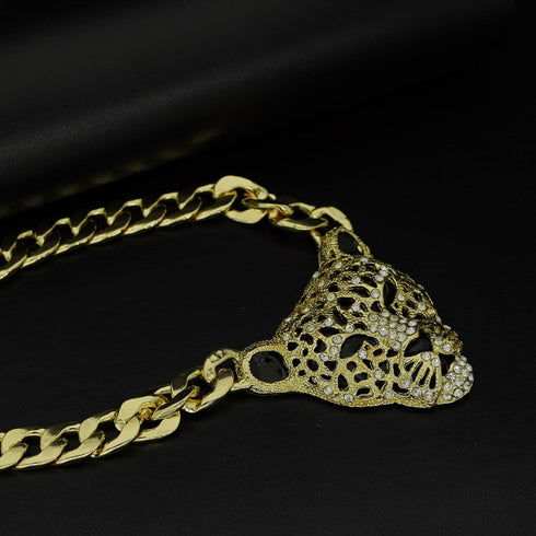 Chunky Cuban Chain Leopard Pendant Choker for Women Men,Animal Cheetah Iced Out Charm Necklace with 14K Gold Plated Link,Faux Diamond Bling Bold S...