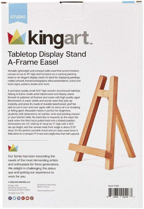 KINGART 740N Small TABLETOP Display EASEL, Holds Up to 10" Canvas, Solid Wood, Portable...