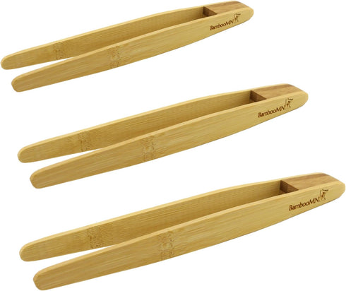 BambooMN Brand - Reusable Bamboo Kitchen Tongs, Assorted Sizes - 3 Pieces...