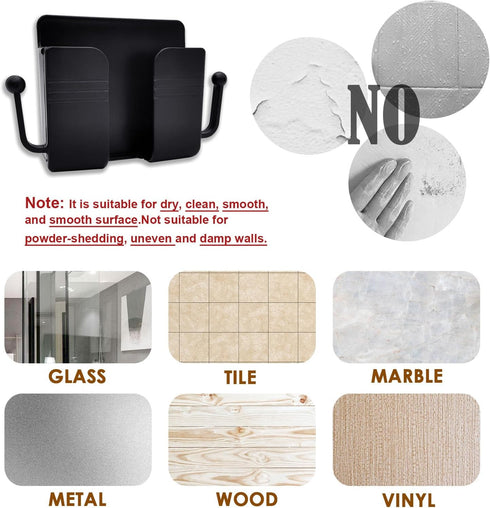 Self-Adhesive Wall Mount Phone Holder with Hooks Phone Stand Charging Holder for Smartphones Cellphone Bracket Phone Holder for Wall Home Office R...