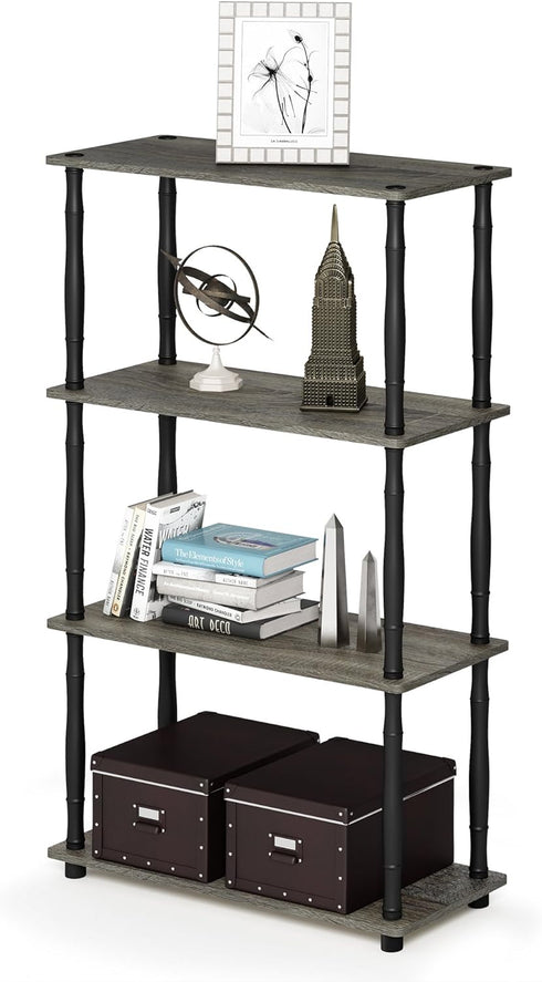 Furinno Turn-N-Tube 4-Tier Multipurpose Shelf Display Rack, Classic Tubes, French Oak Grey/Black...