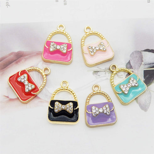 24pcs Mixed Colors Fashion Women Purse Bag Enamel Pendants Charms Gold Plated Ornaments for Necklace Bracelet Earring DIY Jewellery Making Supplie...