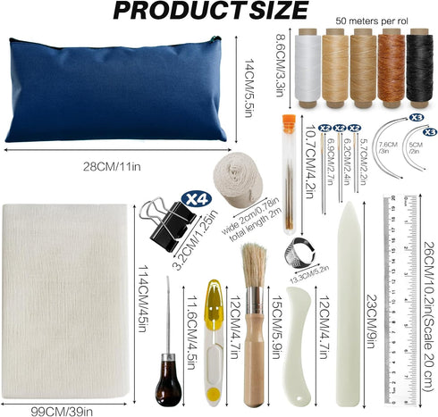35pcs book binding kits,book cloth Hand Bookbinding Toolsfor Beginners Bookbinding Supplies with Paper Awl Binding Ribbon Glue Brush and Ruler for...