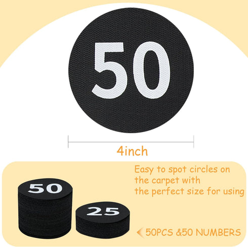 50 Pcs Black Carpet Floor Circle Sit Markers with Numbers 1-50 Carpet Dots for Spot Markers, 4 Inch Floor Dots Teacher Supplies Classroom Organiza...