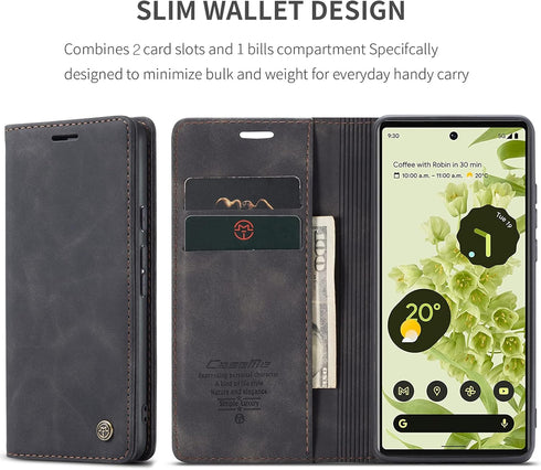 Kowauri for Google Pixel 6 Case,Leather Wallet Case Classic Design with Card Slot and Magnetic Closure Flip Fold Case for Google Pixel 6 2021 (Bla...