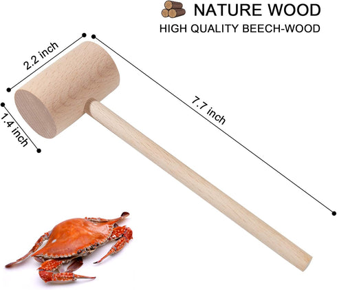4Pcs Wooden Hammers, Natural Hardwood Crab Lobster Seafood Mallets...