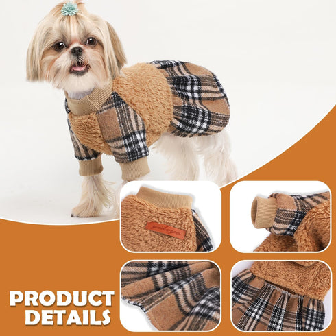 Dog Sweaters for Small Dogs Girl Fleece Fall Fog Sweater Dress with Plaid Tutu Thanksgiving Dog Clothes Outfit Female Holiday Pet Apparel,XXS...