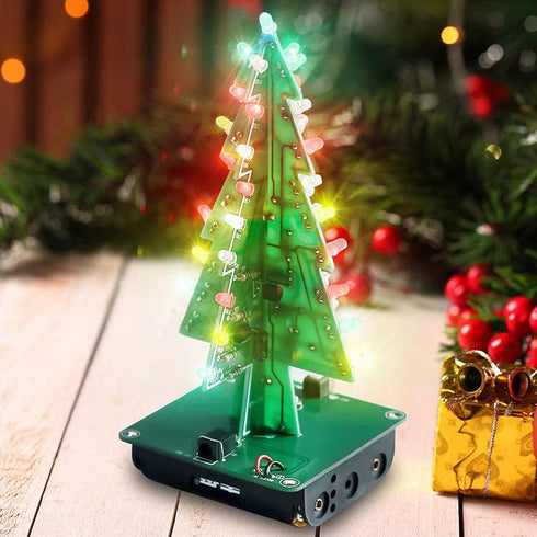 Adeept Colorful 3D Xmas Christmas Tree Led DIY Kits, 7 Color Flash RGB LED Circuit Electronic Assemble Funny Kits, STEM Project PCB Board for Stud...