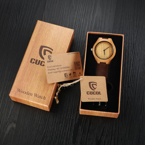 Mens Wooden Watches Brown Cowhide Leather Strap Casual Watch for Groomsmen Gift with Box...