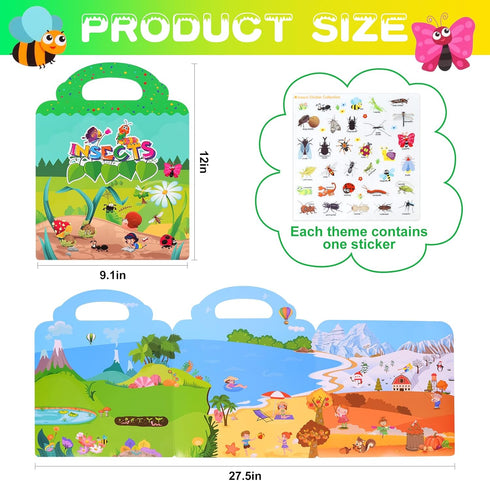 Sticker Book for Kids Ages 4-8, Reusable Sticker Books Educational Toys Learning Books, Seasons, Insects and My Body Stickers Book for Toddlers Ki...