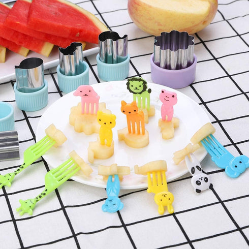Vegetable Cutters Shapes Set, 20pcs Stainless Steel Mini Cookie Cutters, Vegetable Cutter and Fruit Stamps Mold + 20pcs Cute Cartoon Animals Food ...