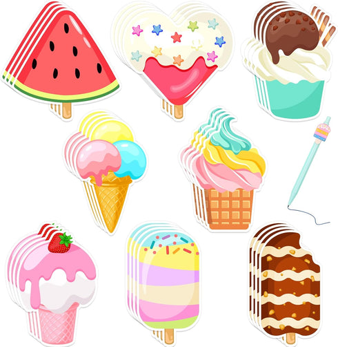 32Pcs Ice Cream Sticky Notes,640Sheet Summer Sticky Notepad Cute Fruit Note Pads Self Sticky Writing Memo Pads Page Marker Supplies Kids Adults Sm...