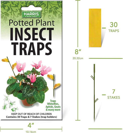 Harris Potted Plant Insect Traps for Gnats, Aphids, Whiteflies and More (30 Traps, 7 Stakes)...