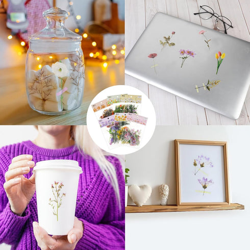 240 Pcs Plants Flowers Stickers, Botanical Stickers Set, Transparent Flower Stickers, Clear Pressed Wildflower Stickers Vintage Floral Botanical J...