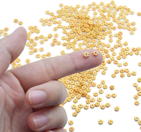 BronaGrand 500pcs Metal Daisy Spacer Beads 4mm for DIY Jewelry Making (Gold)...