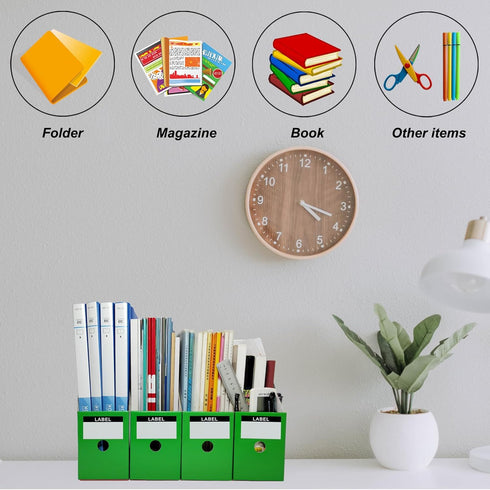 Green Cardboard Magazine Holder (2 Pack), Magazine File Holder for Desk, Sturdy Book Bins for Classroom, Vertical File Folder Organizer, 10.6'' H×...