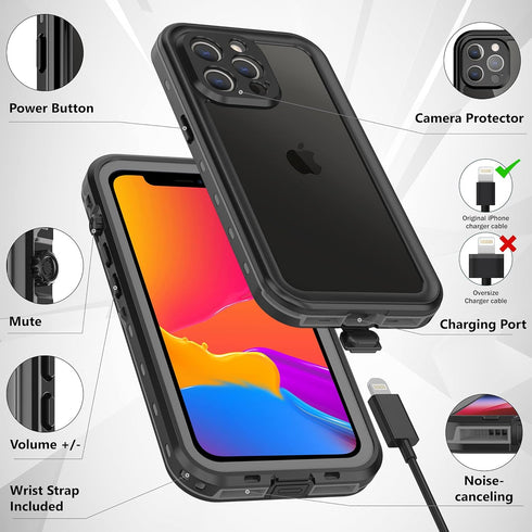 GUSTAVE Magnetic for iPhone 15 Pro Max Waterproof Case Support Wireless Charging Shockproof Dirt-Proof Full-Body Rugged Cover with Built-in Screen...