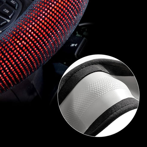 Valleycomfy Steering Wheel Cover for Women Bling Bling Crystal Diamond Sparkling Car SUV Wheel Protector Universal Fit 15 Inch (Black with Red Dia...