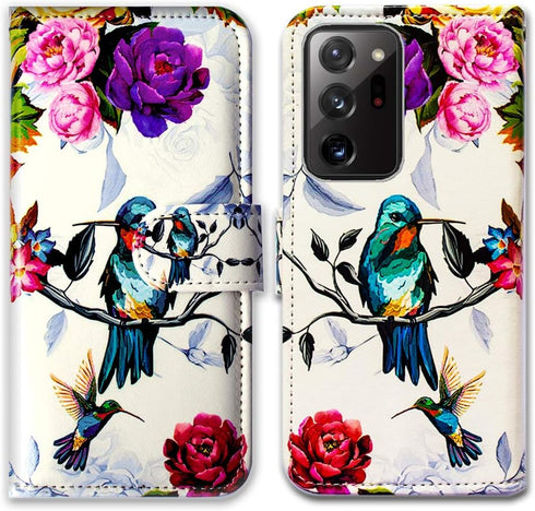 Case for Samsung Galaxy Note 20 Ultra 5G, Hummingbird in Flowers Bird Leather Flip Phone Case Wallet Cover with Card Slot Holder Kickstand for Sam...