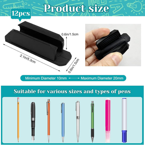 Rainmae 12 Pack Pen Holder Silicone, Adhesive Pen Holder for Desk, Single Pen Holder for Desk Accessories Teacher Supplies Bulletin Board Clipboar...