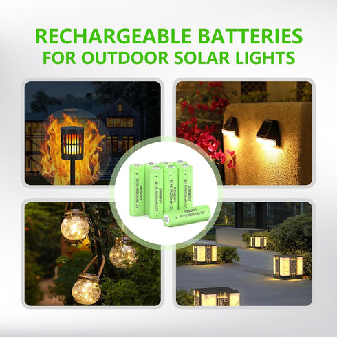 Rechargeable AA Batteries 4 Pack, Double A Battery, 1200mah 1.2v NIMH AA Rechargeable Batteries, AA Solar Batteries for Outdoor Solar Lights...