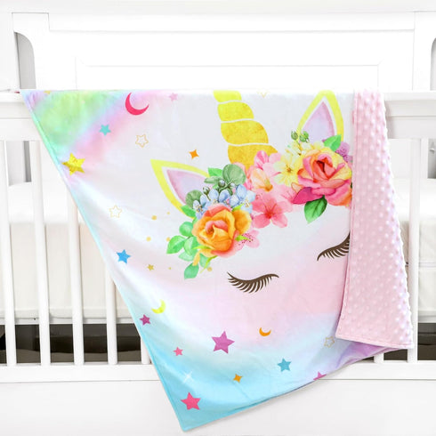 Baby Blankets Unicorn for Girls, Super Soft Floral Minky Toddler Newborn Blanket Double Layer with Dotted Backing Crib Receiving Blanket for Nurse...