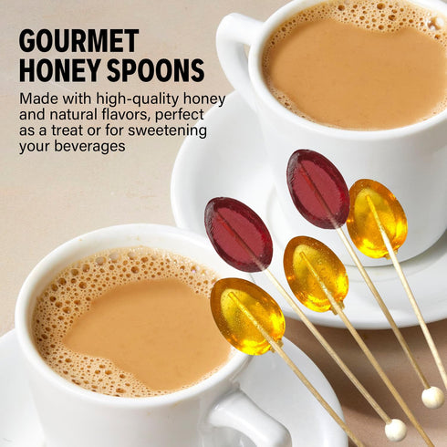 Melville Candy All Natural Honey Spoon Gift Set – Spoons & Lollipops on Wooden Ball Sticks – Gluten-Free, Made in USA Stirrers for Tea, Coffee, & ...