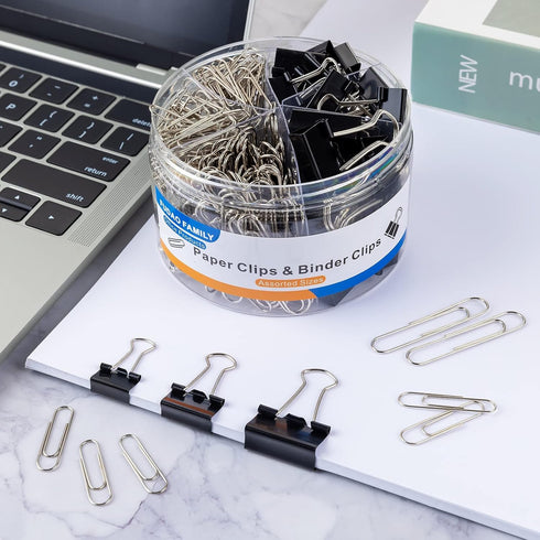 Paper Clips Binder Clips,340 PCS Paper Clips Assorted Sizes,Binder Clips Assorted Sizes,Silver Paper Clip,Black Binder Clip...