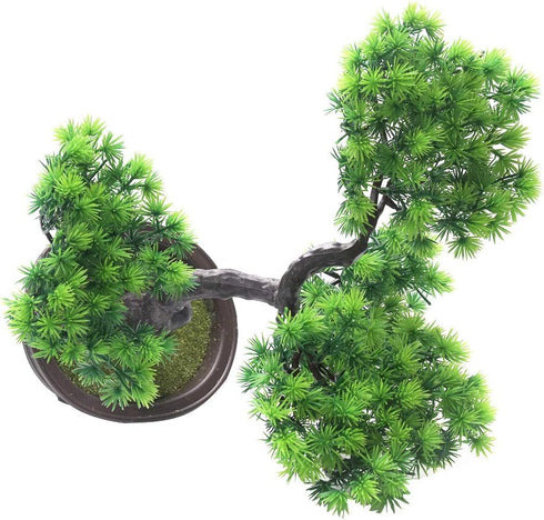 KOET Artificial Bonsai Pine Tree, 11Inch Faux Potted Plant Desk Display Fake Tree Pot Ornaments, Japanese Cedar Bonsai Plant for Home, Office Deco...