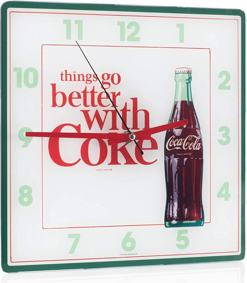 Mark Feldstein & Associates Coca Cola Bottle Things Go Better with, Analog Square Wall Clock - 11.81 Inch...