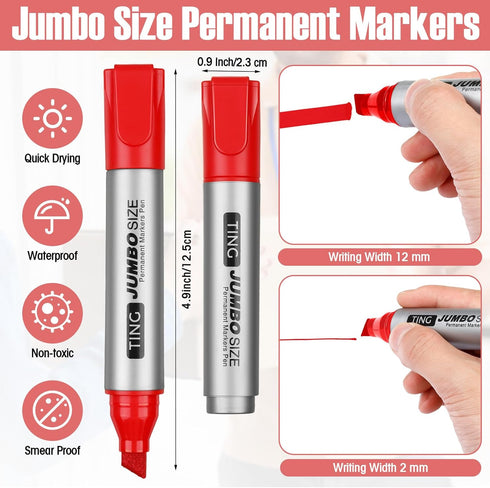 10 Pack Jumbo Permanent Markers Bulk Large Chisel Tip Permanent Markers Big Huge Poster Markers Quick Drying Markers Waterproof Markers for Office...