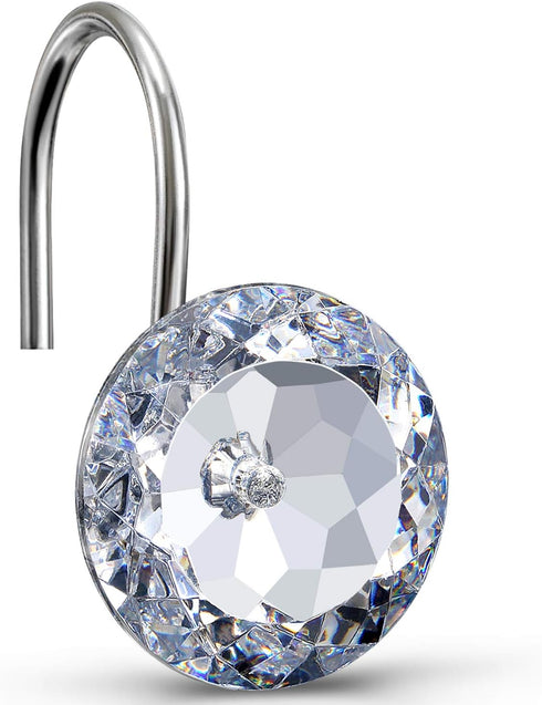 CHICTIE Shower Curtain Hooks Rings,Crystal Decorative Shower Curtain Hooks, Set of 12 Stainless Steel Rust Resistant White Round Diamond Shower Ho...
