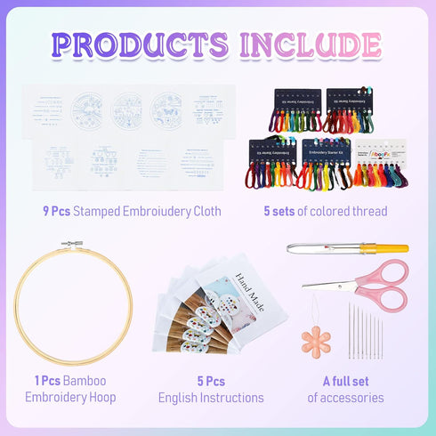 Sherr 9 Sets Embroidery Stitch Beginners Practice Kits Cross Stitch Kits to Learn Different Stitches Crochet Punch Needlepoint Kits for Kids Adult...