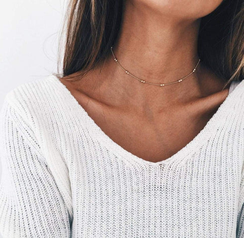 MEVECCO Gold Dainty Bead Chain Choker Necklace for Women,14K Gold Plated Cute Tiny Bead Satellite Plain Chain Minimalist Simple Choker Necklace...
