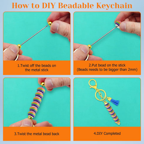 8Pcs Beadable Keychains Bars,DIY Keychains Bars Metal Bead Keychain Removable Beadable Keychain Blanks Keychain Bars with 50pcs Jump Ring for Keyc...