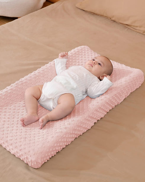 2 Pack Solid Changing Table Pad Cover Cradle Sheet, Fits 32"/34''x16" Contoured Diaper Changing Pad, Dots Plush Changing Table Covers (Pink + Purp...