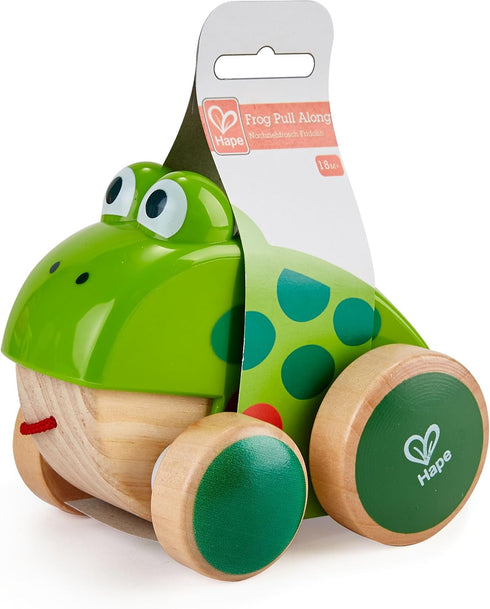 Hape Frog Pull-Along | Wooden Frog Fly Eating Pull Toddler Toy, 4.6 x 3.3 x 3.8 inches, Green...