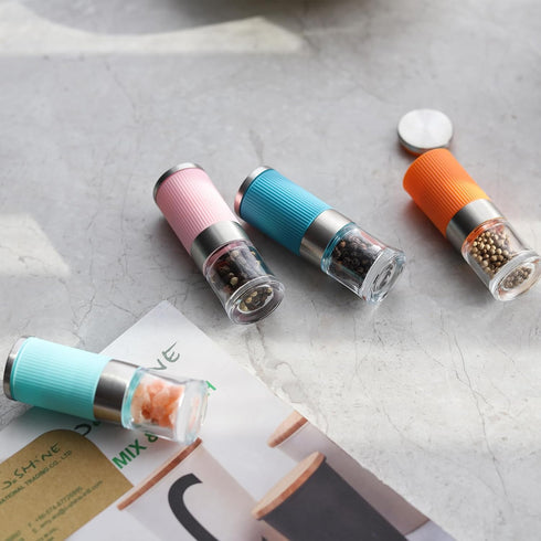 VEVOK CHEF Small Salt and Pepper Grinder 4Pcs Portable Mini Glass Salt Spices Grinder Ceramic Salt Black Pepper Shakers Tiny Pepper Mill Salt Grin...