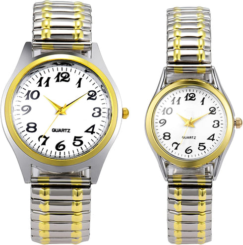 Lancardo Men's Elastic Band Watch: Analog Quartz Round Face Stretch Band Easy to Read Silver Gold Tone Wrist Watch Father's Day...