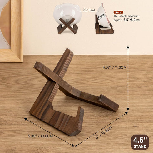 Plate Stand, 4.5 Inch Bowl Stands for Display, Wooden Easel Frame Holder, Display Stand for Large Deep Bowls Platters and Dishes, 4.5" H x 6" W x ...