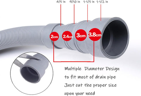 HLMOptimo 6 Feet Universal Washing Machine Drain Hose Flexible Dishwasher Drain Hose Extension Kits Corrugated Washer w/ 1 Adapter 1 Clamp 1 U-Ben...