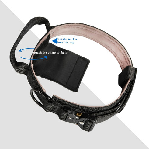 Dog Collar Tactical with Airtag Universal Holder, Pet Collar with Handle and Heavy Duty Metal Buckle for Medium and Large Dogs (L)...
