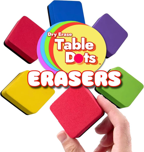 10 Pack Erasers Dry Erase Magnetic, 5 Bright Colors | Colors Match Table Spots and Table Dots | Whiteboard, White Board, Teachers, Classrooms...