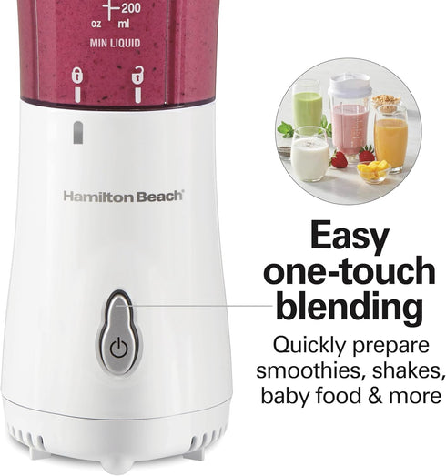 Hamilton Beach Portable Blender for Shakes and Smoothies, 14 Oz BPA Free Travel Cup & Lid, Durable Stainless Steel Blades, Personal Smoothie Blend...