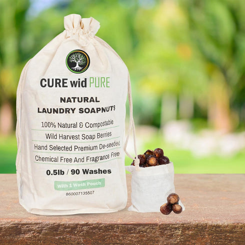 Cure wid Pure Organic Soap Nuts Deseeded 8oz/225g with 1 Wash Bag Approx 90 Loads Eco-friendly Soap Nuts Laundry Detergent,Chemical &Fragrance-fre...